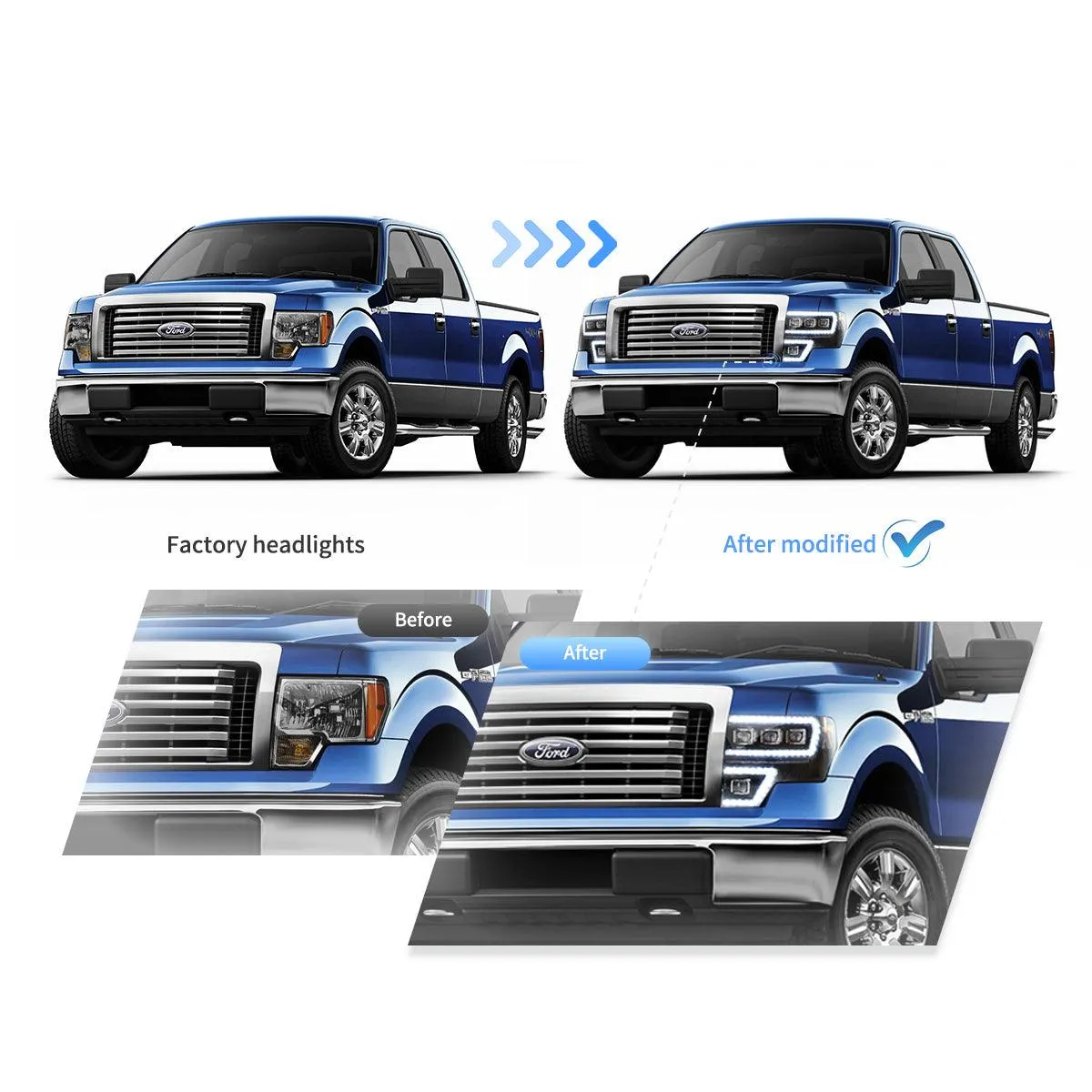 LED Headlight Assembly Matrix Projector Black For 2009-2014 Ford F150 12th Gen Models