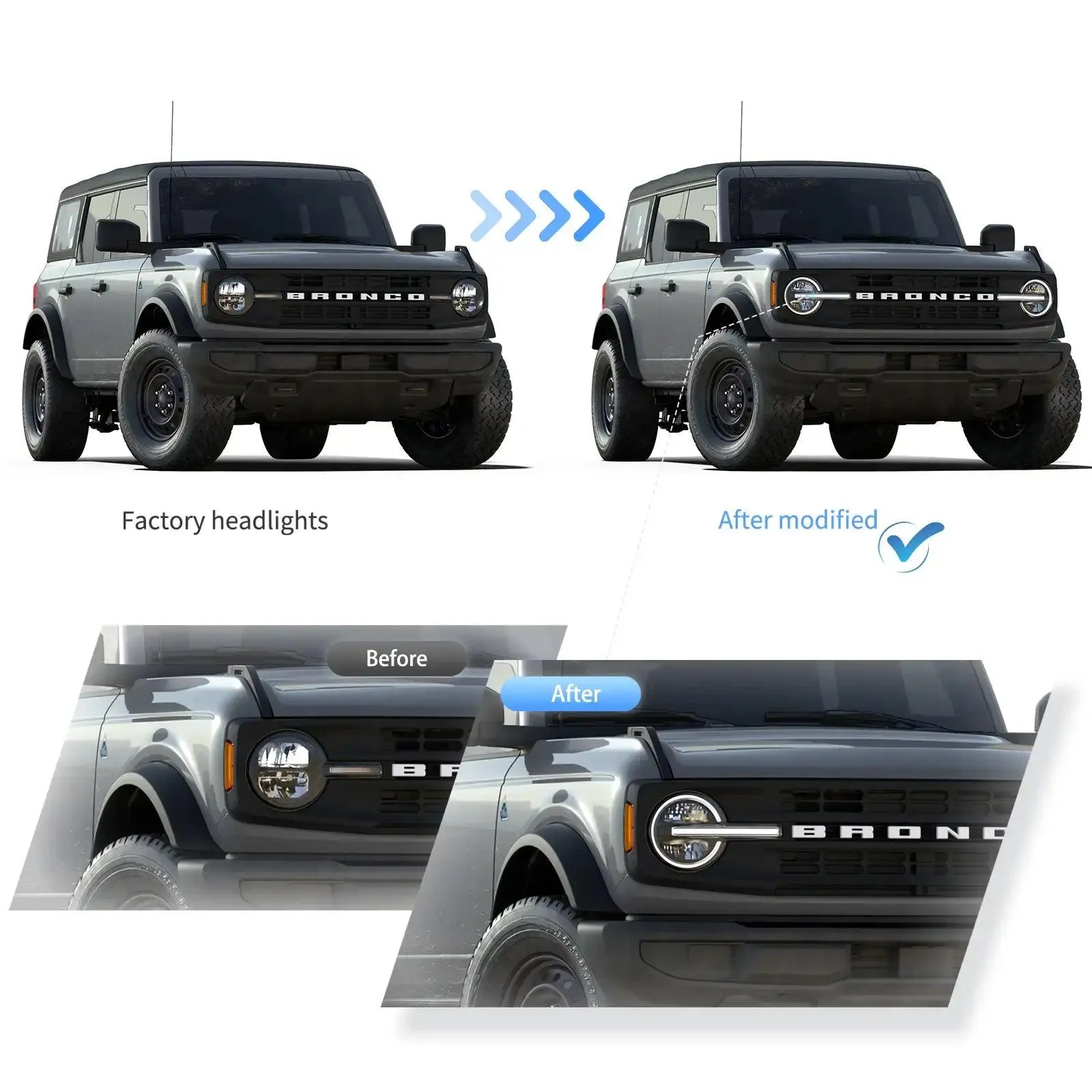 LED Headlight Assembly Projector For 2020-2024 Ford Bronco