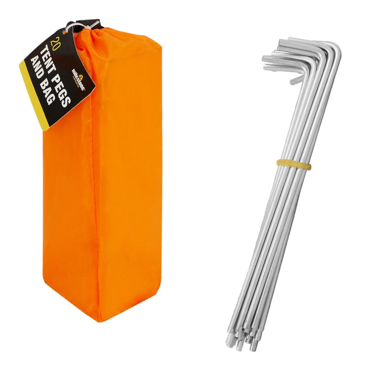 Milestone Camping 20930 20 Metal Tent Pegs With Carry Bag / 16.5cm Length / Great For Camping, Ground Tarps, Gazebos & More