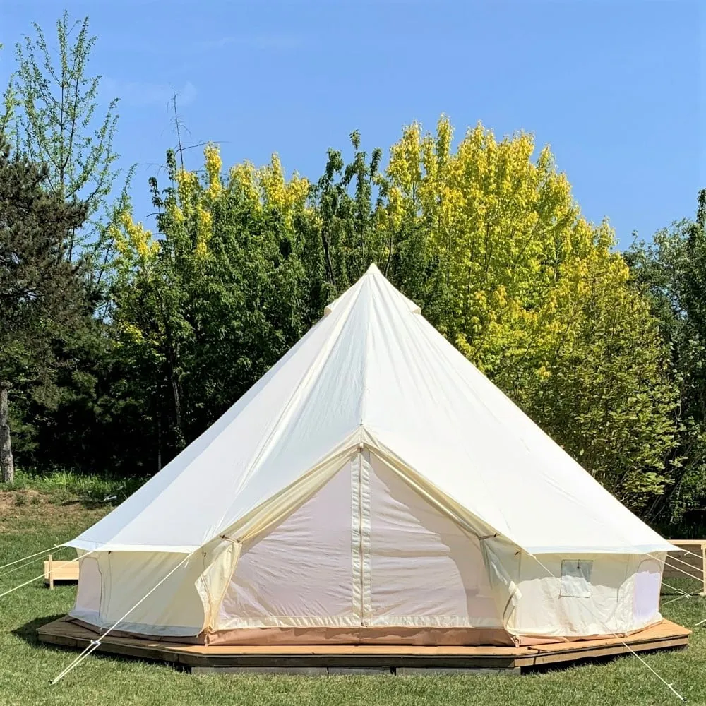 modern Outdoor Luxury Waterproof 5M/16.4 Oxford Bell Tent with Stove Hole Dome Yurt Glamping Tent For 3-10 Persons Camping