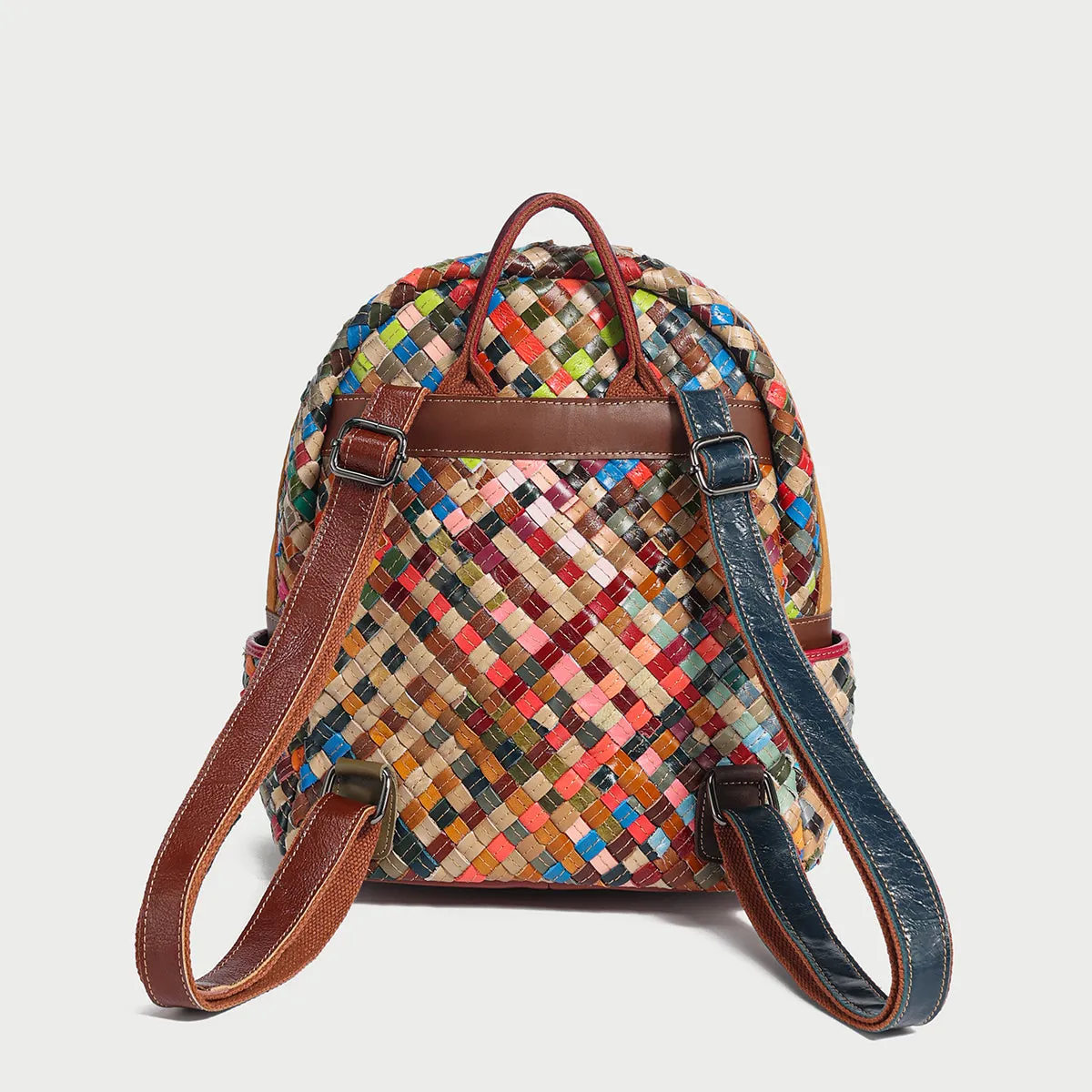 Multicolor Woven Leather School Backpack