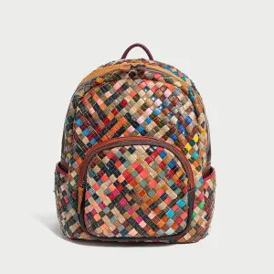 Multicolor Woven Leather School Backpack