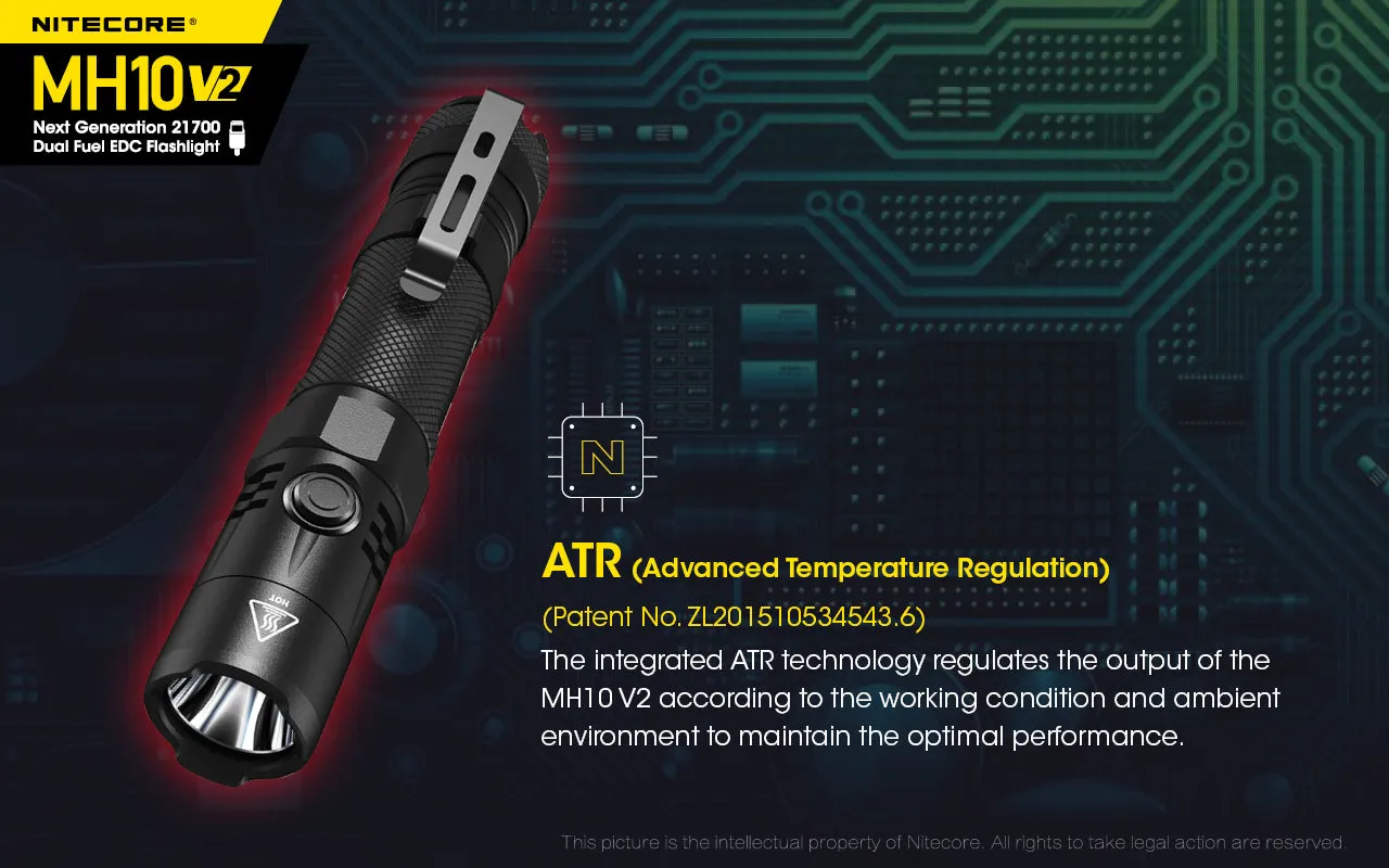 Nitecore MH10 V2 Flashlight | Next Generation 21700 Dual Fuel EDC