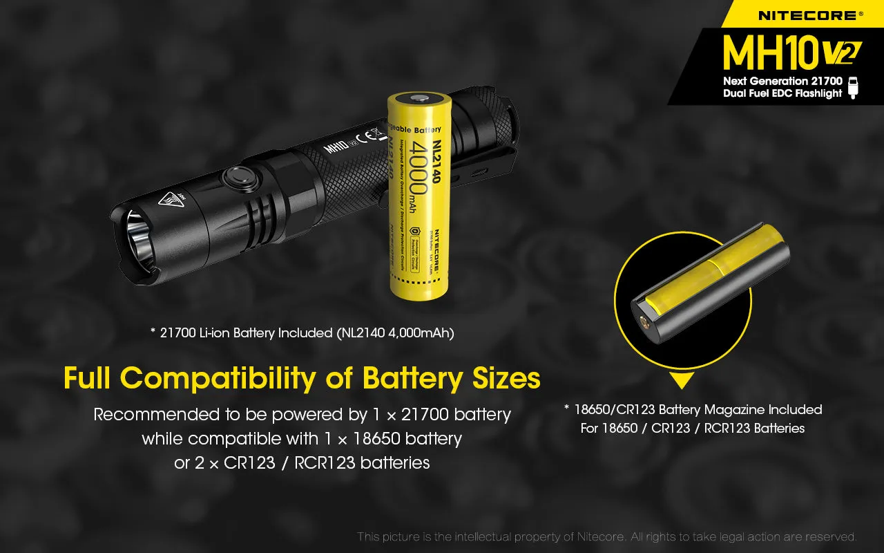 Nitecore MH10 V2 Flashlight | Next Generation 21700 Dual Fuel EDC