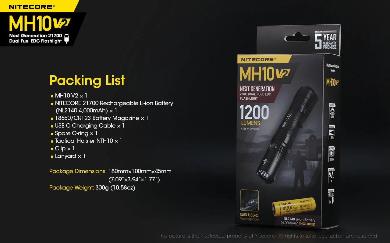 Nitecore MH10 V2 Flashlight | Next Generation 21700 Dual Fuel EDC