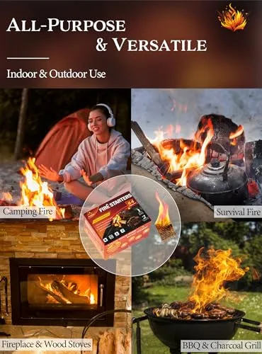 Nvkrvks Fire Starter, Easy-Burning Fire Starter Squares for Wood Stoves, Campfires, Grill Pit and Fireplace, Natural & Waterproof BBQ Fire Starters, 64 Mini Square