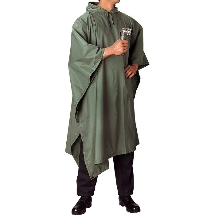 Olive Drab - GI Enhanced Military Style Poncho - Polyester Ripstop