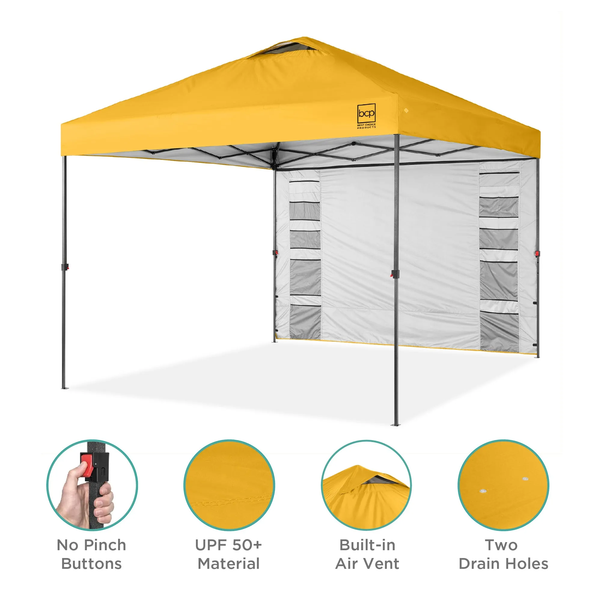 One-Person Setup Instant Pop Up Canopy w/ Side Wall, Carrying Case - 10x10ft