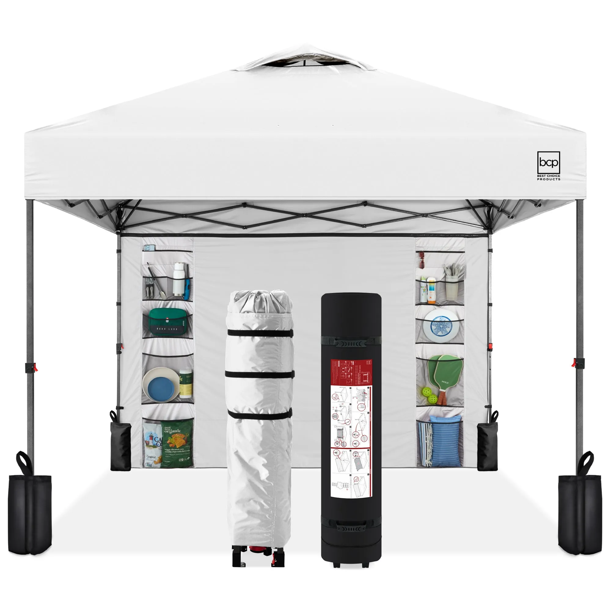 One-Person Setup Instant Pop Up Canopy w/ Side Wall, Carrying Case - 10x10ft