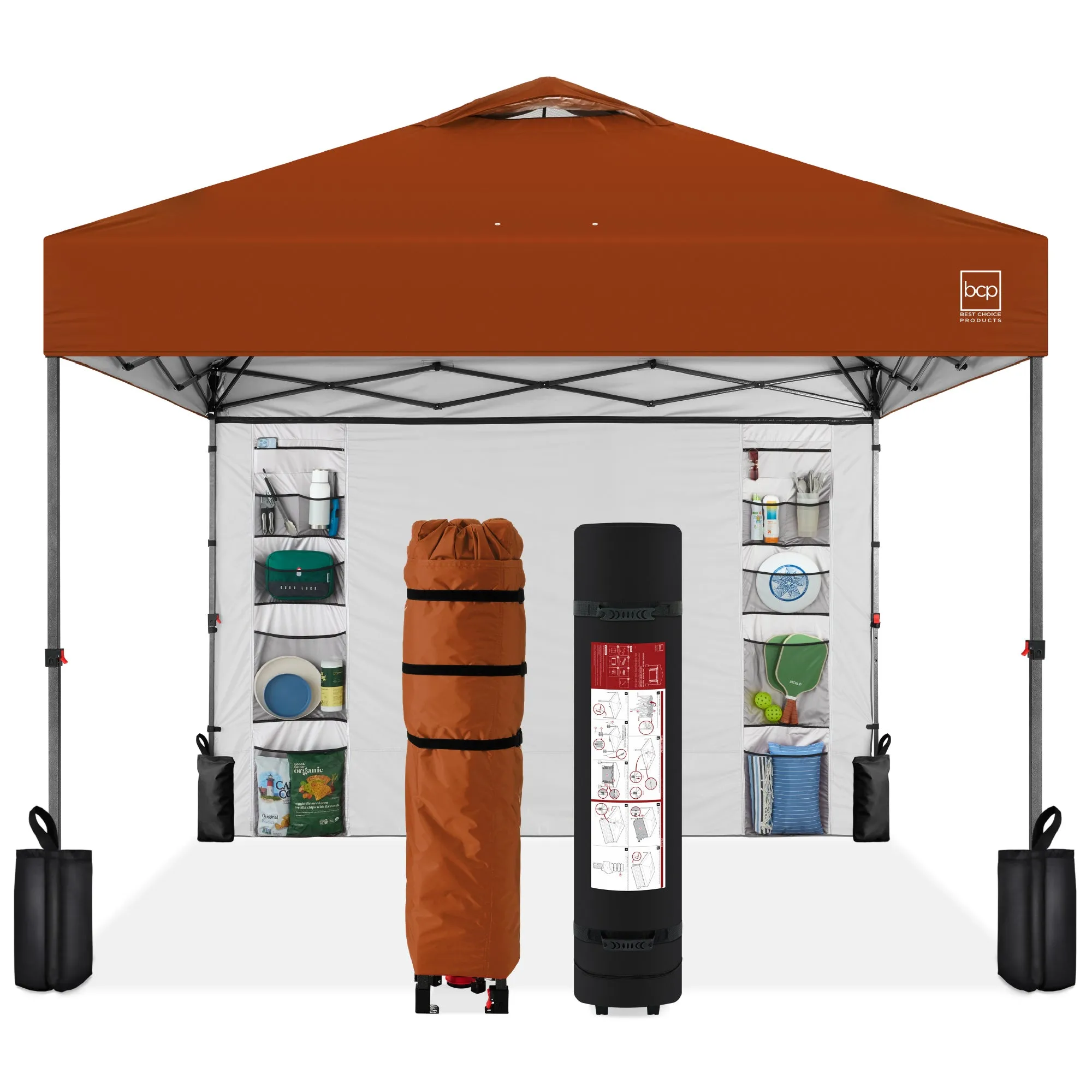 One-Person Setup Instant Pop Up Canopy w/ Side Wall, Carrying Case - 10x10ft