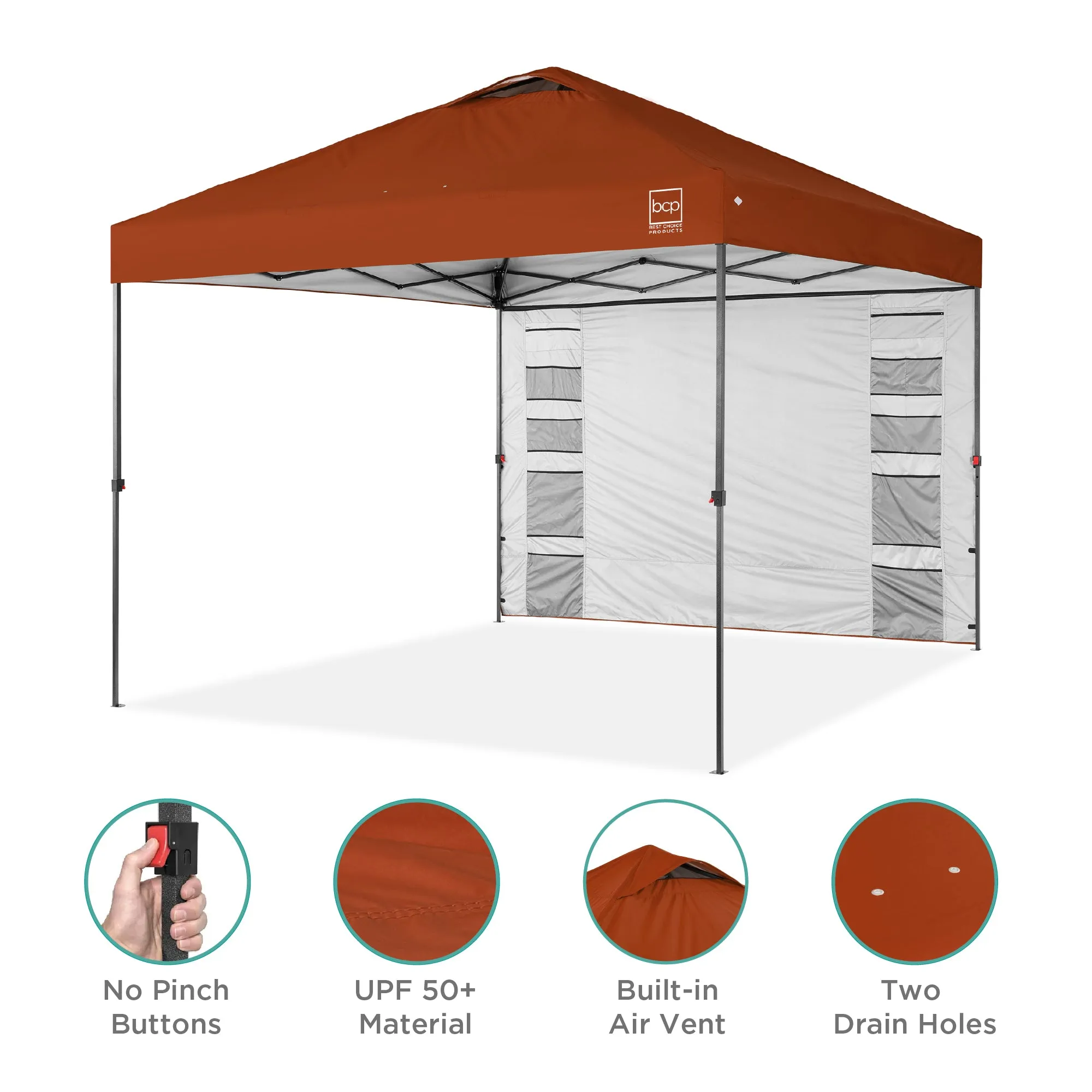 One-Person Setup Instant Pop Up Canopy w/ Side Wall, Carrying Case - 10x10ft