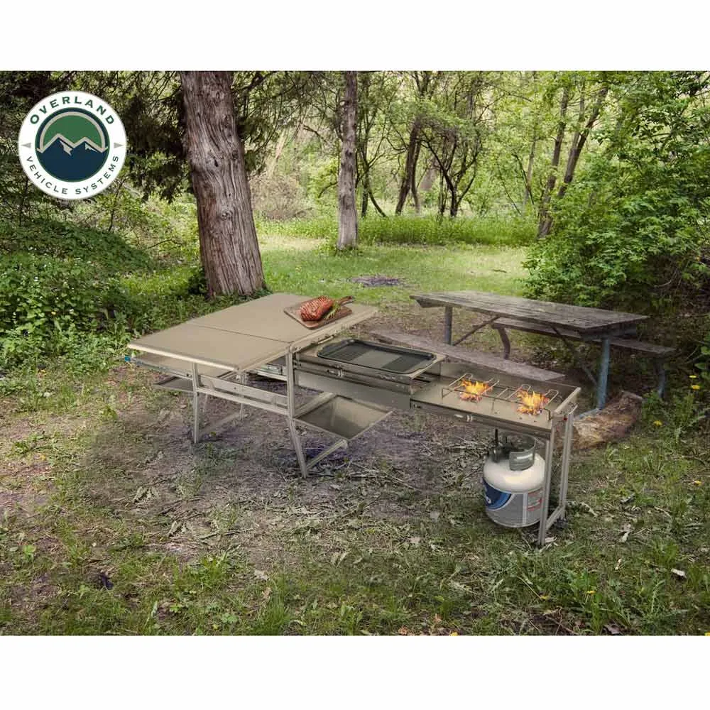 Overland Vehicle Systems - Komodo Camp Kitchen - Dual Grill, Skillet, Folding Shelves & Rocket Tower - Stainless Steel