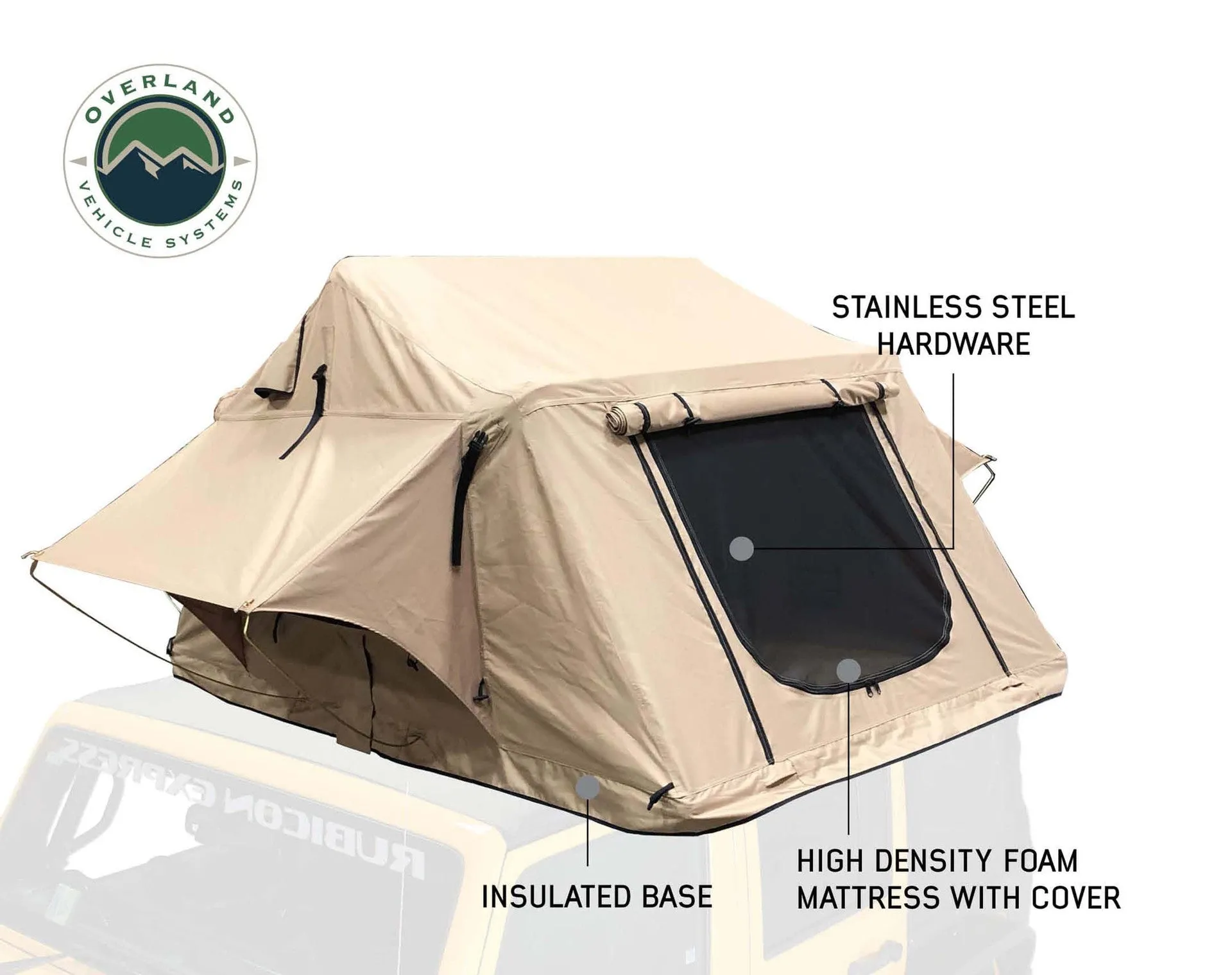 Overland Vehicle Systems OVS TMBK 3 Person Roof Top Tent With Green Rain Fly