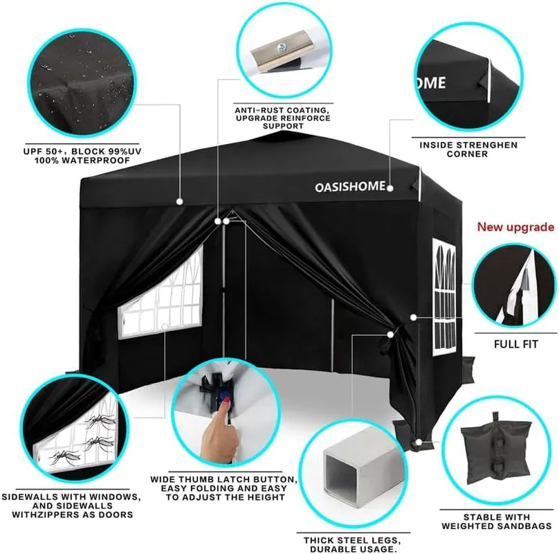 Pop-Up Gazebo Instant Portable Canopy Tent 10'X10', with 4 Sidewalls, Windows, Wheeled Bag, for Patio/Outdoor/Wedding Parties and Events (10Ftx10Ft, Black)