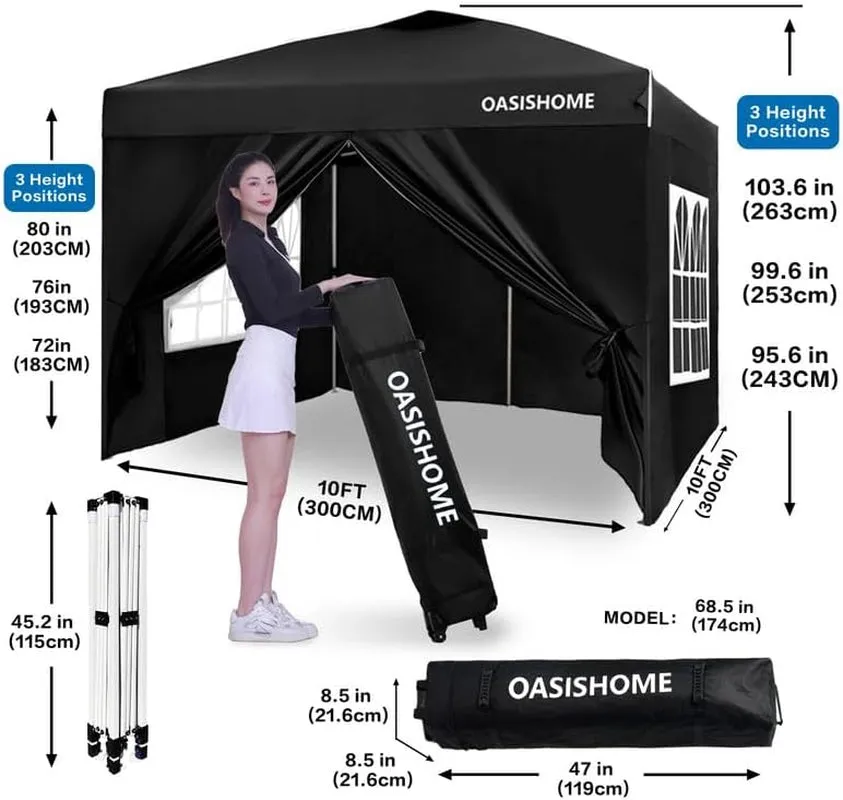 Pop-Up Gazebo Instant Portable Canopy Tent 10'X10', with 4 Sidewalls, Windows, Wheeled Bag, for Patio/Outdoor/Wedding Parties and Events (10Ftx10Ft, Black)