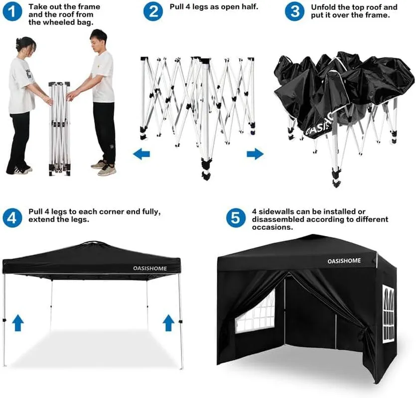 Pop-Up Gazebo Instant Portable Canopy Tent 10'X10', with 4 Sidewalls, Windows, Wheeled Bag, for Patio/Outdoor/Wedding Parties and Events (10Ftx10Ft, Black)