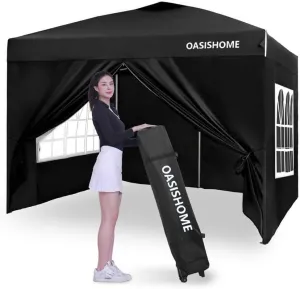 Pop-Up Gazebo Instant Portable Canopy Tent 10'X10', with 4 Sidewalls, Windows, Wheeled Bag, for Patio/Outdoor/Wedding Parties and Events (10Ftx10Ft, Black)