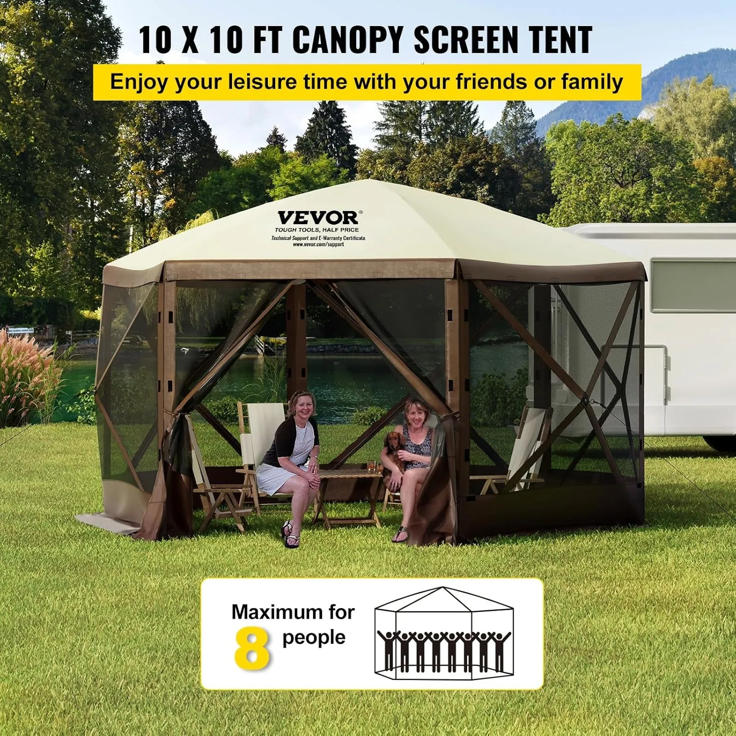 Pop up Gazebo Screen Tents, Pavilion Gazebo Tent, 12 X 12 Ft 6-Sided Camping Gazebo Instant Canopy Sun Shelter with 6 Removable Privacy Wind Cloths, Mosquito Netting, for Patio, Backyard, Lawn