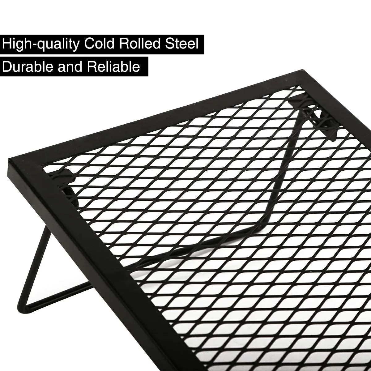 Portable Heavy Duty Folding Steel Campfire Grill Grate for Outdoor Cooking, Black