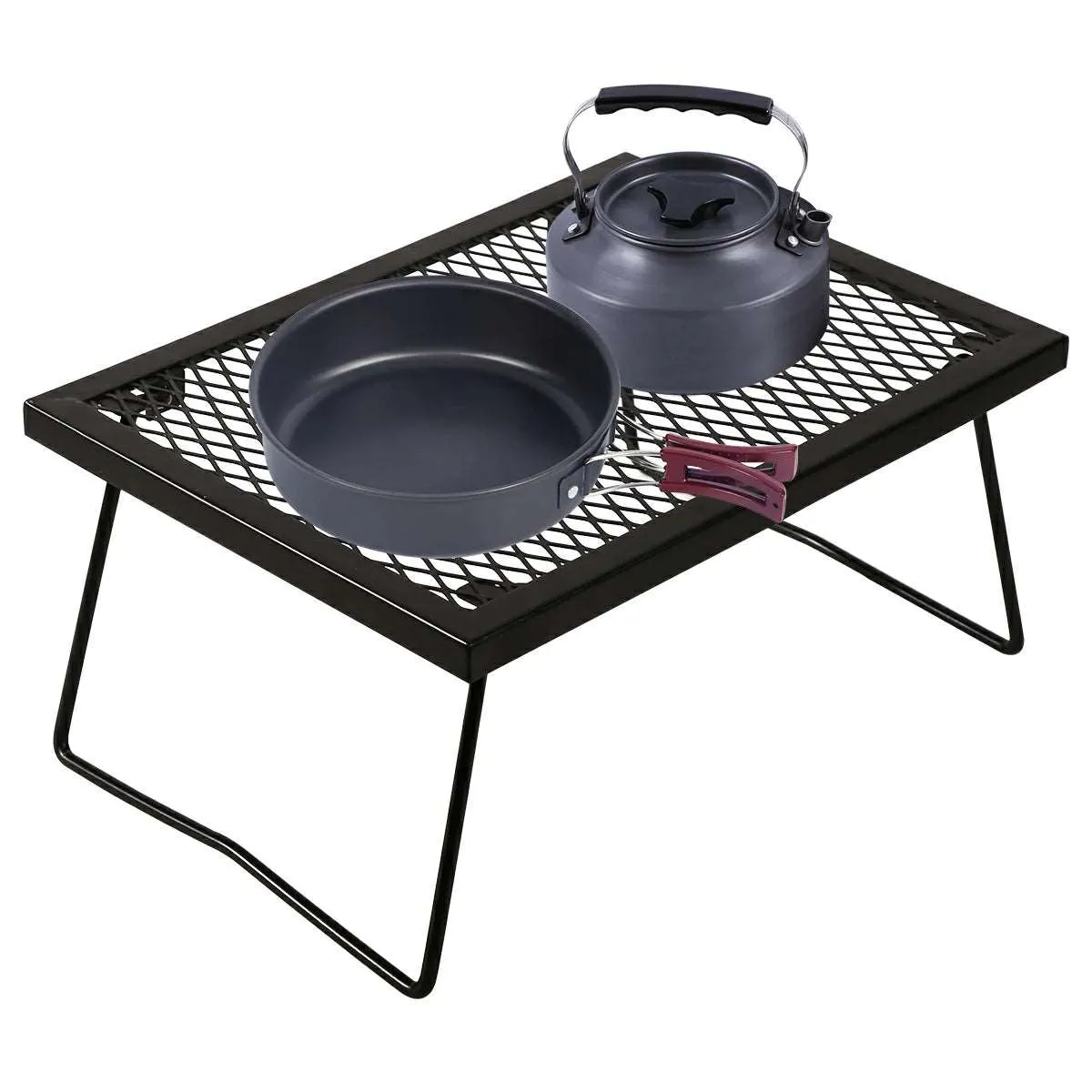 Portable Heavy Duty Folding Steel Campfire Grill Grate for Outdoor Cooking, Black