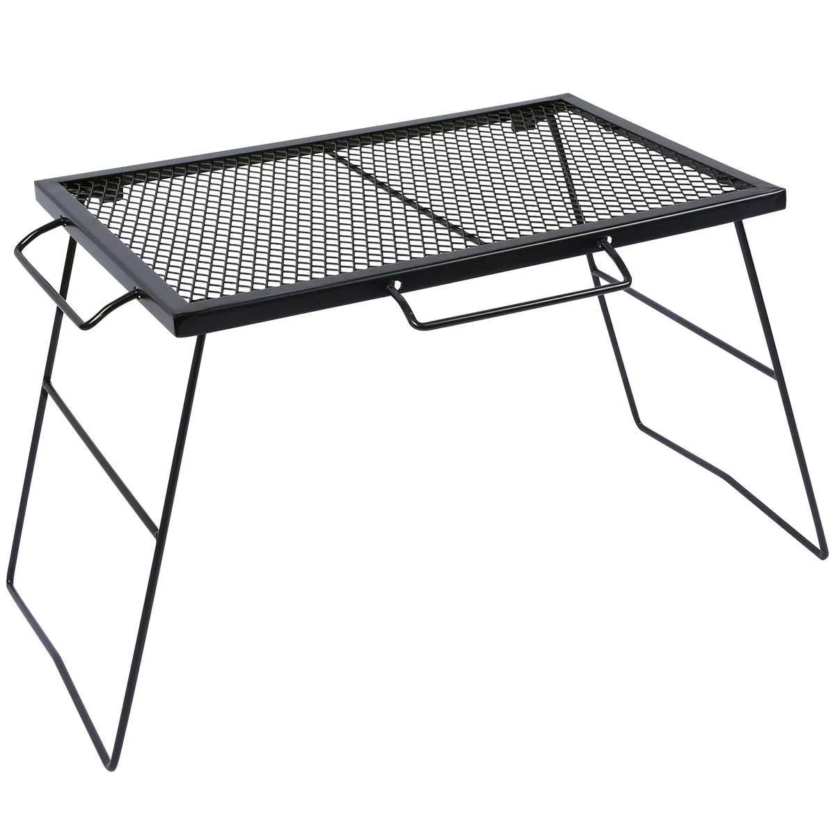 Portable Heavy Duty Folding Steel Campfire Grill Grate for Outdoor Cooking, Black