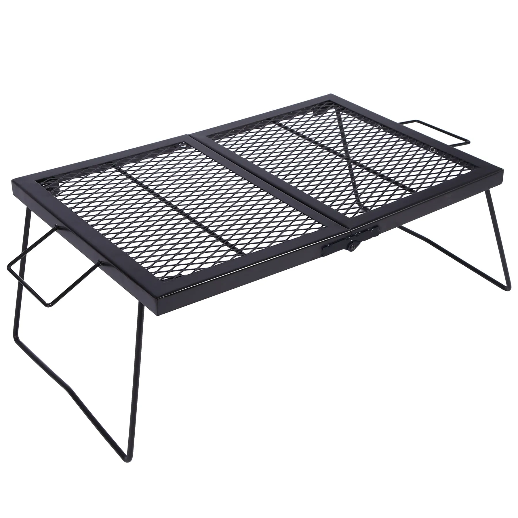 Portable Heavy Duty Folding Steel Campfire Grill Grate for Outdoor Cooking, Black