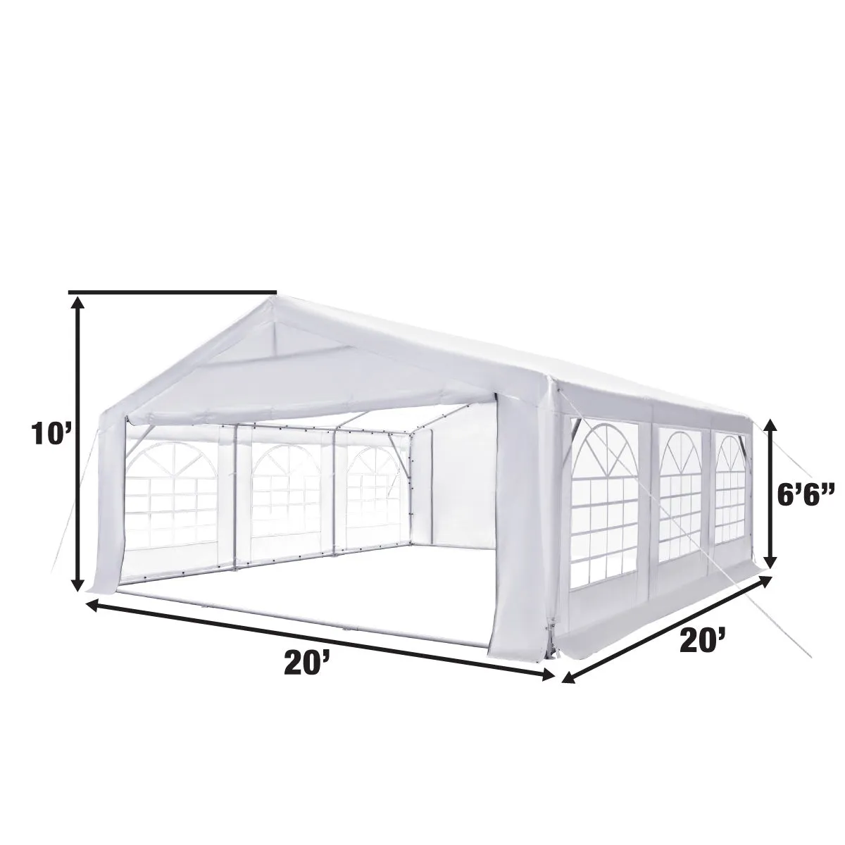 TMG Industrial 20' x 20' Heavy Duty Outdoor Party Tent with Removable Sidewalls and Roll-Up Doors, PE tarpaulin fabric, 6’6” Overhead, 10’ Peak Ceiling, TMG-PT2020F