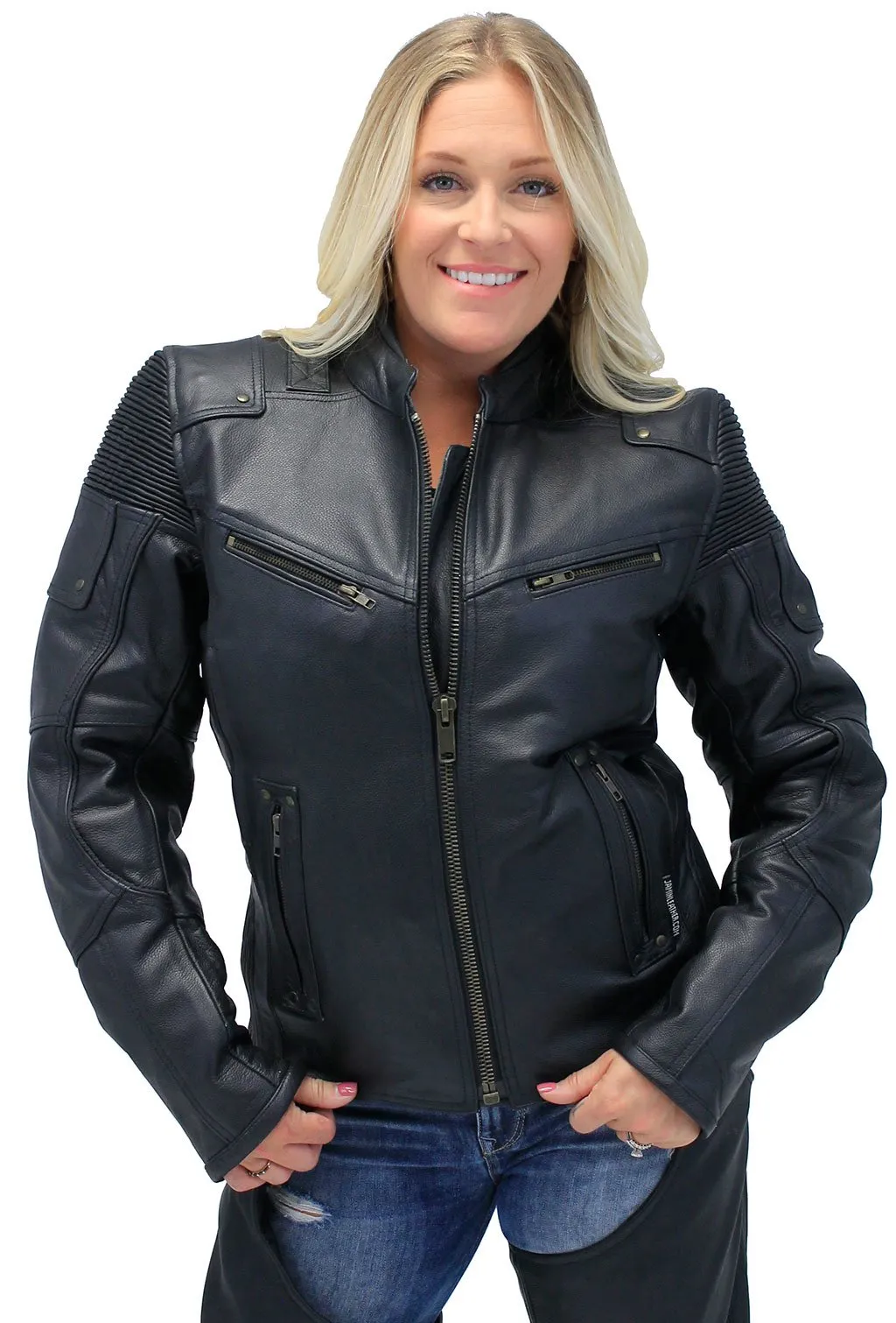 Women's Ultimate Black Racer Vented Motorcycle Jacket #L68330VZRK ()